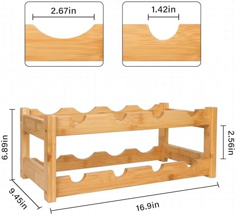 VASMIA Wine Rack, 2-Tier Bamboo Wine Racks Countertop Cabinet Wine Holder Wine Storage Shelf for Pantry Kitchen Bar, Natural