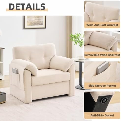 Howjoe Accent Chair for Living Room, Oversized Reading Armchair, Lvory