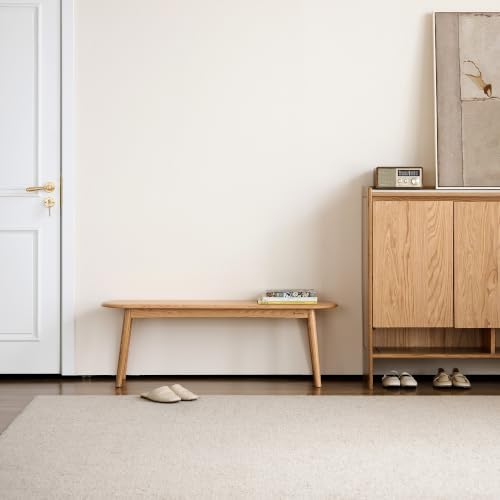 100% Solid Oak Dining Bench, Wood Bench for Bedroom End of Bed with Rounded Corners, Entryway Benches for Dining Room, Kitchen, Living Room (Natural Oak, 47.2")