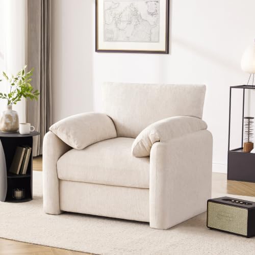Howjoe 2 Pack Accent Chair for Living Room, Oversized Armchair, Beige