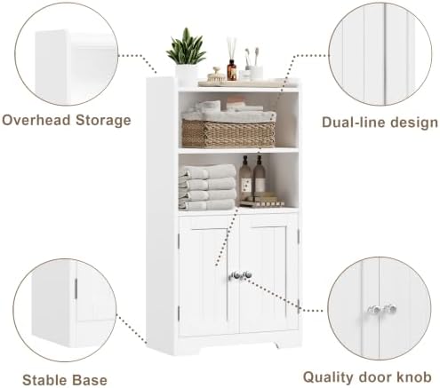 ChooChoo Small Bathroom Storage Cabinet with 2 Door and Shelves | Narrow Toilet Paper Cabinet, Freestanding Bathroom Floor Cabinet and Organizers for Small Spaces, White