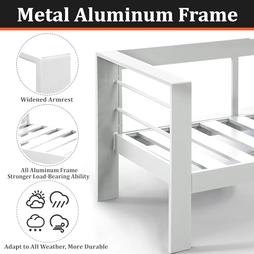 Aluminum Outdoor Sofa, White Patio Sofa, Patio Loveseat for Small Spaces