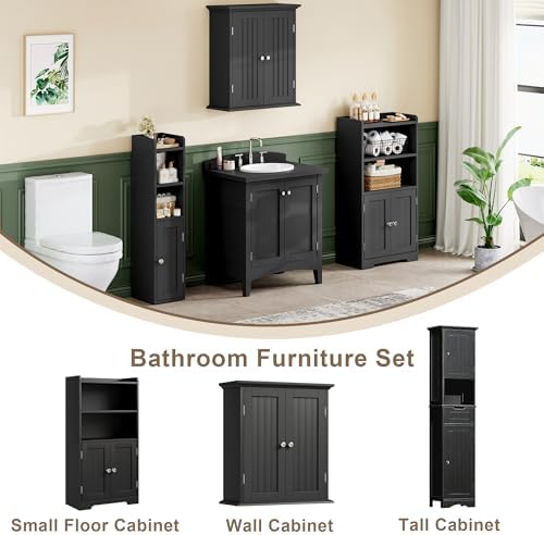 ChooChoo Small Bathroom Storage Cabinet with 2 Door and Shelves | Narrow Toilet Paper Cabinet, Freestanding Bathroom Floor Cabinet and Organizers for Small Spaces, Black