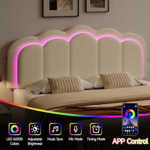 ONBRILL Upholstered Headboard Full/Queen Size with USB & Type C Port, Beige