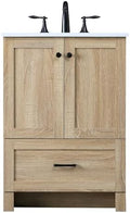 24" Pre-Assembled Bathroom Vanity with Sink, MDF Engineered Wood, Ivory White Engineered Marble Countertop Attached, Single Rectangle Porcelain Sink, 1 Soft-Close Drawers, Mango Wood