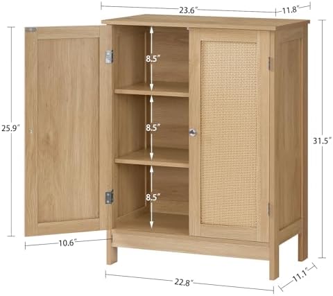 Iwell Storage Cabinet, Rattan Cabinet with Adjustable Shelf, for Living Room, Entryway, Kitchen, Home Office, Nature