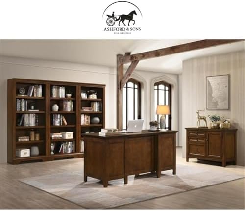 Ashford & Sons 62" Solid Hardwood Executive Desk, Tuscan Brown Finish, Durable Office Desk with 5 Utility Drawers, 2 File Drawers, Smooth Glides, Compact Design for Home Office Use