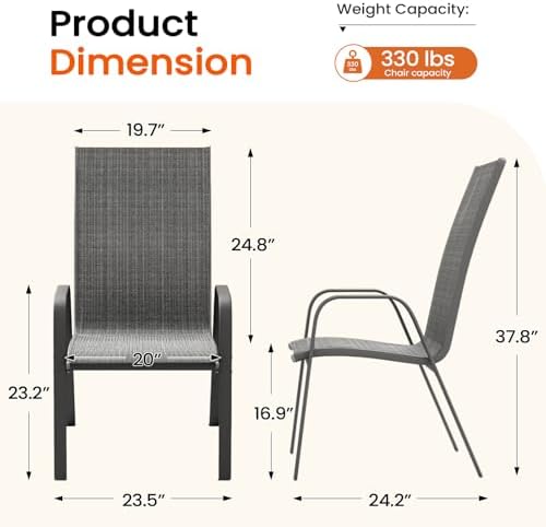 JEAREY Patio Dining Chairs Set of 4, Stackable Outdoor Chairs, Deep Gray
