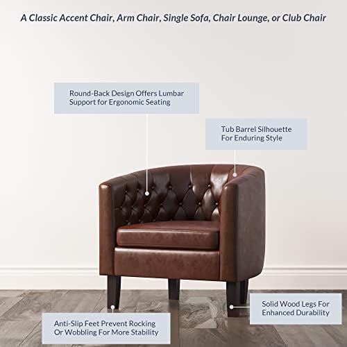 BELLEZE Accent Barrel Arm Chair, Modern Comfy Upholstered Tufted Club Chair with Sturdy Legs and Linen Fabric for Bedroom Living Room - Caramel