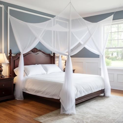 Mengersi Bed Canopy,Canopy Bed Curtains Elegant Mosquito Net for Bed,Mosquito Netting for King Queen Full Camping Patio Indoor Outdoor Bug Net,White
