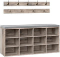 HOOBRO Shoe Storage Bench with Cushion, 39.4" L Entryway Bench with 12 Cubbies, Entryway Hall Tree with Storage, Shoe Cabinet with Coat Rack for Bedroom, Hallway, Holds up to 330 lb, Gray GY112HX01