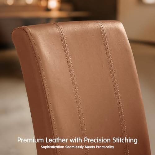 CHUN YI Dining Chairs Set of 2, Faux Leather Dining Room Chairs, Upholstered Modern Kitchen Parsons Chairs for Dining Room with Sturdy Wood Legs, Light Brown (Only Chair)