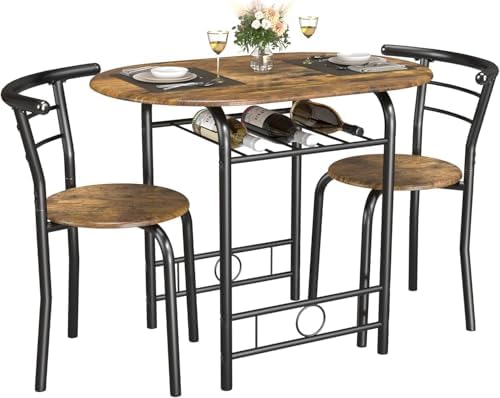 JUMMICO 3-Piece Wooden Round Table & Chair Set (Brown/Black)