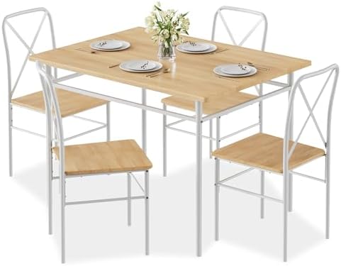 VECELO 5-Piece Dining Table Set for 4, Wood Dinette with Chairs, Natural