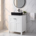 24 Inch White Bathroom Vanity with Marble Texture Top, Traditional Standing Pedestal Cabinet with White and Black Ceramic Sink