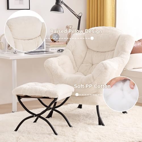 Tiita Lazy Chair with Ottoman, Comfy Reading Accent Chair, Plush Beige