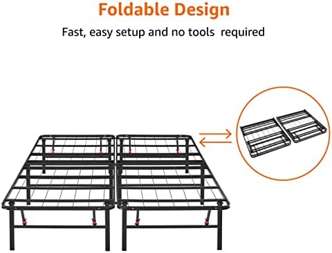 Amazon Basics Bed Frame with Ample Underbed Storage, Foldable Metal Platform, Sturdy Steel, No Box Spring Needed, 14 inches High, Noise-Free Support, Easy Assembly Tool-Free Setup, Full Size, Black