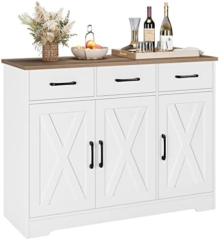 HOSTACK Kitchen Buffet Cabinet with Storage, Sideboard Coffee Bar, White