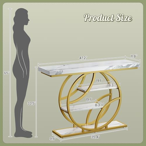 Huuger 47.2 Inch Entryway Table, Industrial Console Sofa Table with Storage