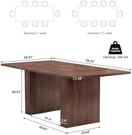 weselon 78 Inch Dining Table for 6 8 10, Modern Farmhouse Rectangular Kitchen Table, Long Dining Room Tables with Wood Strip Base for Kitchen Living Room (Walnut)