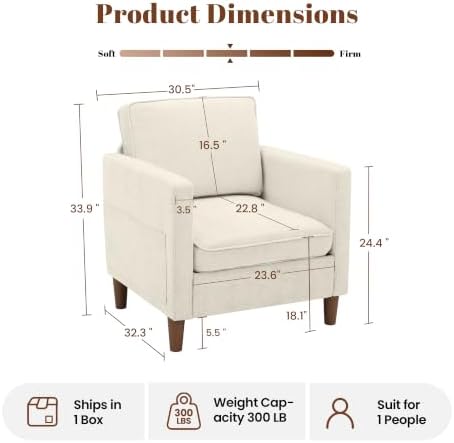 Chenille Accent Chair Mid Century Modern Reading Armchair for Living Room