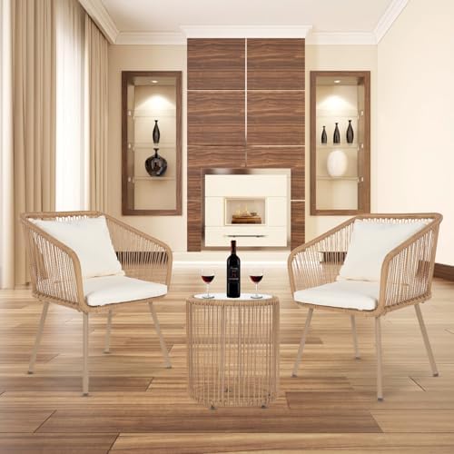 FDW 3-Piece Patio Furniture Set | White | Outdoor Wicker Furniture