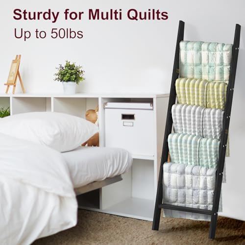 Blanket Ladders for the Living Room, Blanket Holder 6-Tier Black