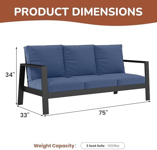 Wisteria Lane Aluminum Outdoor Couch, Patio Sofa with 5" Thick Cushions