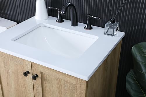 24" Pre-Assembled Bathroom Vanity with Sink, MDF Engineered Wood, Ivory White Engineered Marble Countertop Attached, Single Rectangle Porcelain Sink, 1 Soft-Close Drawers, Mango Wood