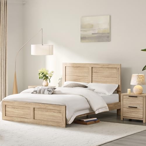 KISLOT 3-Piece Bedroom Set, Bed Frame & 2 Nightstands, Natural, Full