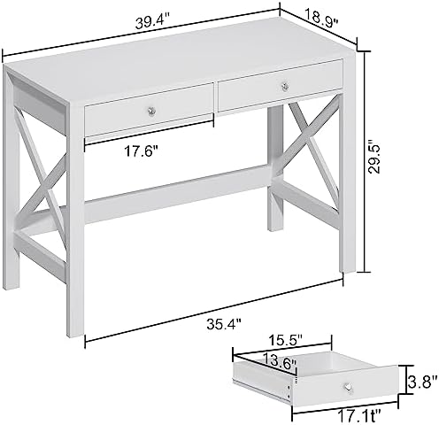 ChooChoo 39.4 Inches Farmhouse Computer Desk with 2 Drawers