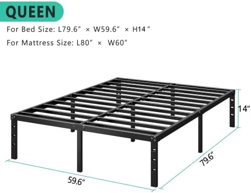 HLIPHA Metal Platform Bed Frame 14 Inch Tall,No Box Spring Needed,Queen Size Bed with Heavy Duty Strong Support Slats,Easy to Assemble,Black