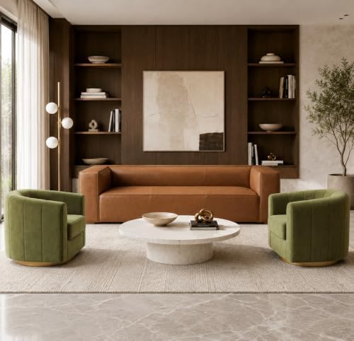 3-Piece Living Room Set, Faux Leather Sofa + 2 Swivel Chairs