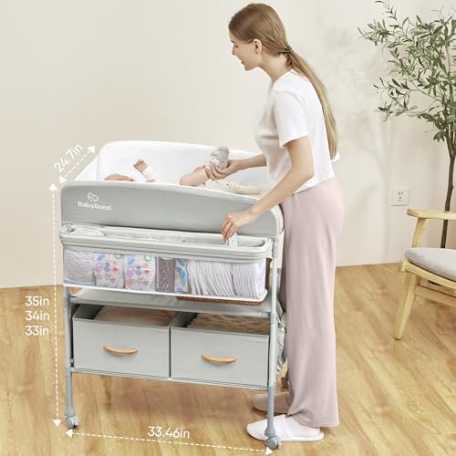 BabyBond Portable Baby Changing Table with 2 Storage Baskets (Beige)