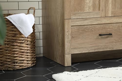 42" Pre-Assembled Bathroom Vanity with Sink, Engineered Wood, Ivory White Engineered Marble Countertop Attached, Single Rectangle Porcelain Sink, 4 Soft-Close Drawers, Natural Oak