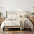 Gizoon Queen Bed Frame with Wingback Headboard, Upholstered Platform Bed