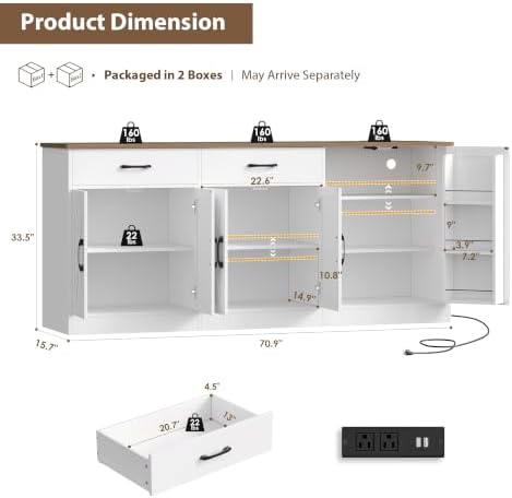 HOSTACK 71" W Kitchen Buffet Cabinet with Storage, Large Coffee Bar Cabinet