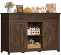 TEENFON Coffee Bar Cabinet with 3 Drawers, Farmhouse Buffet Cabinet