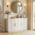 holzart 46.6" Modern Farmhouse 3 Door Storage Cabinet, White Sideboard Buffet with Gold Handles, Large Fluted Wood Credenza for Dining Room, Living Room, Coffee Bar