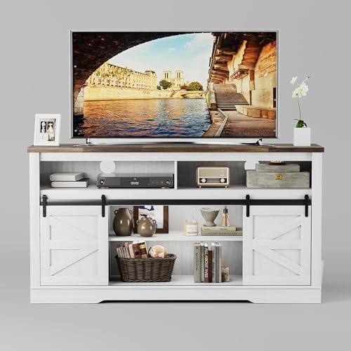 JUMMICO Fireplace TV Stand for 65 Inch TV with 26'' Fireplace(Milk White)