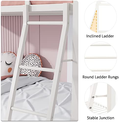 SHA CERLIN Bunk Bed Twin Over Twin Size with Ladder and Guardrail,White