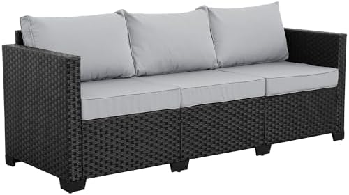 Rattaner Outdoor Furniture Outdoor Couch Patio Furniture 3-seat Sofa Deep Seat High Backrest with Waterproof Cover and Anti-Slip Cushions, Light Grey