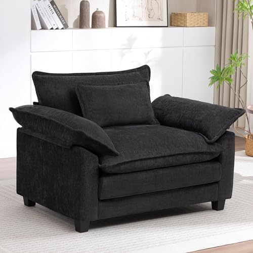 Oversized Accent Chair,44" Chenille Living Room Chairs,Modern Upholstered Armchair Cloud Sofa Chair with Extra Thick,Comfy Reading Chair Side Chair for Living Room Bedroom Apartment Black