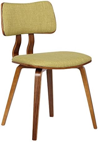 Armen Living Jaguar Mid-Century Dining Chair in Walnut Wood and Green Fabric