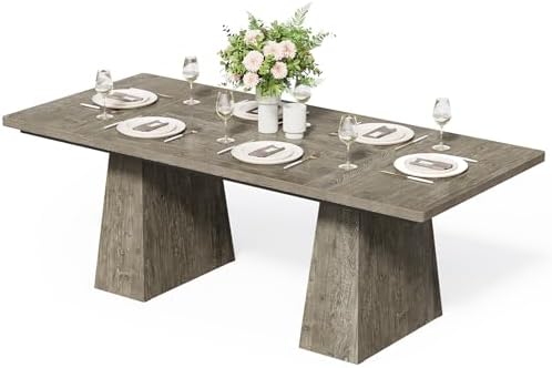 LITTLE TREE Dining Table for 6 People, Wooden Table, Rectangle Furniture with Heavy Duty Legs, Modern Kitchen Table for Home, Dining Room, Grey