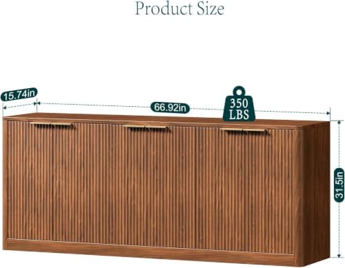 Evermagin 67" Fluted Walnut Buffet Cabinet with Storage