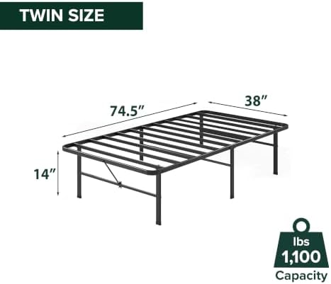Zinus 14 Inch Rumi Metal Bed Frame, No Box Spring Needed, Black, Twin