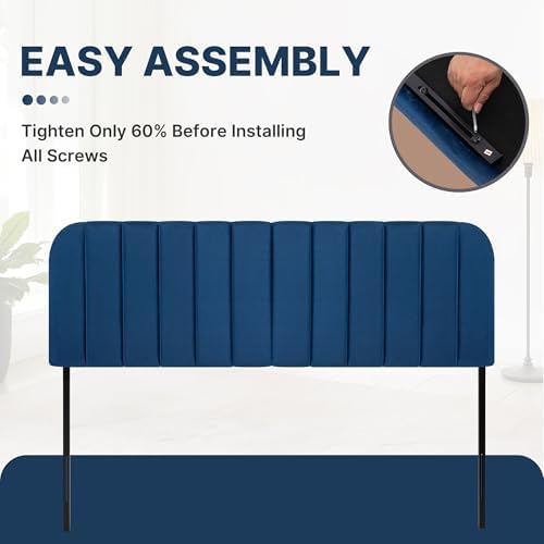 King Headboard Only - Upholstered Headboard for Bed, Easy Assembly, Velvet Covered Sponge, Place Between Bed & Wall, Adjustable Metal Legs with Non-Slip Pads, Blue