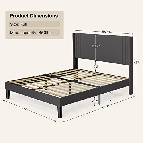 Gizoon Full Bed Frame with Wingback Headboard, Upholstered Platform Bed