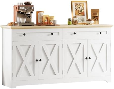 IRONCK Buffet Cabinet, 59" W Kitchen Storage Cabinet with Drawers & Doors